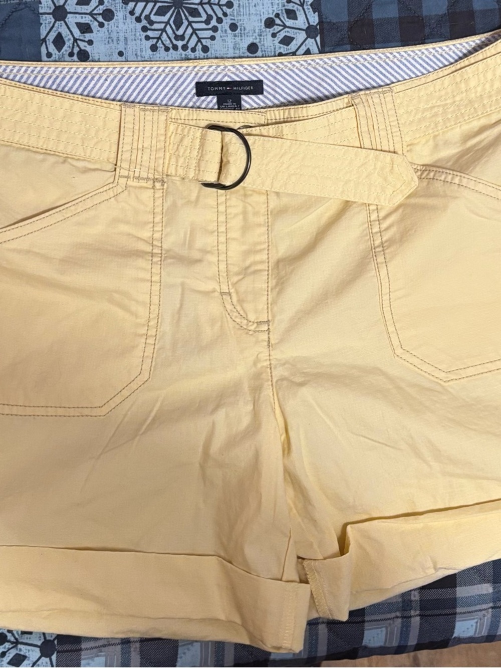 Tommy Hilfiger Pale Yellow D‑Ring Belted Cotton Shorts